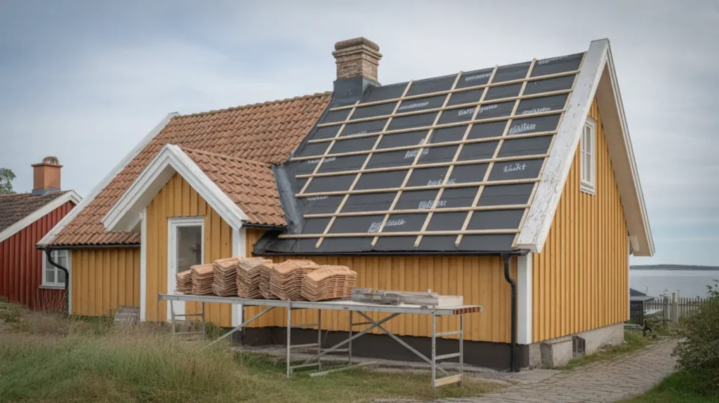 byte av underlagspapp och l kt p villa i r helsingborg